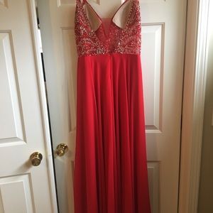 Red full length prom dress worn once